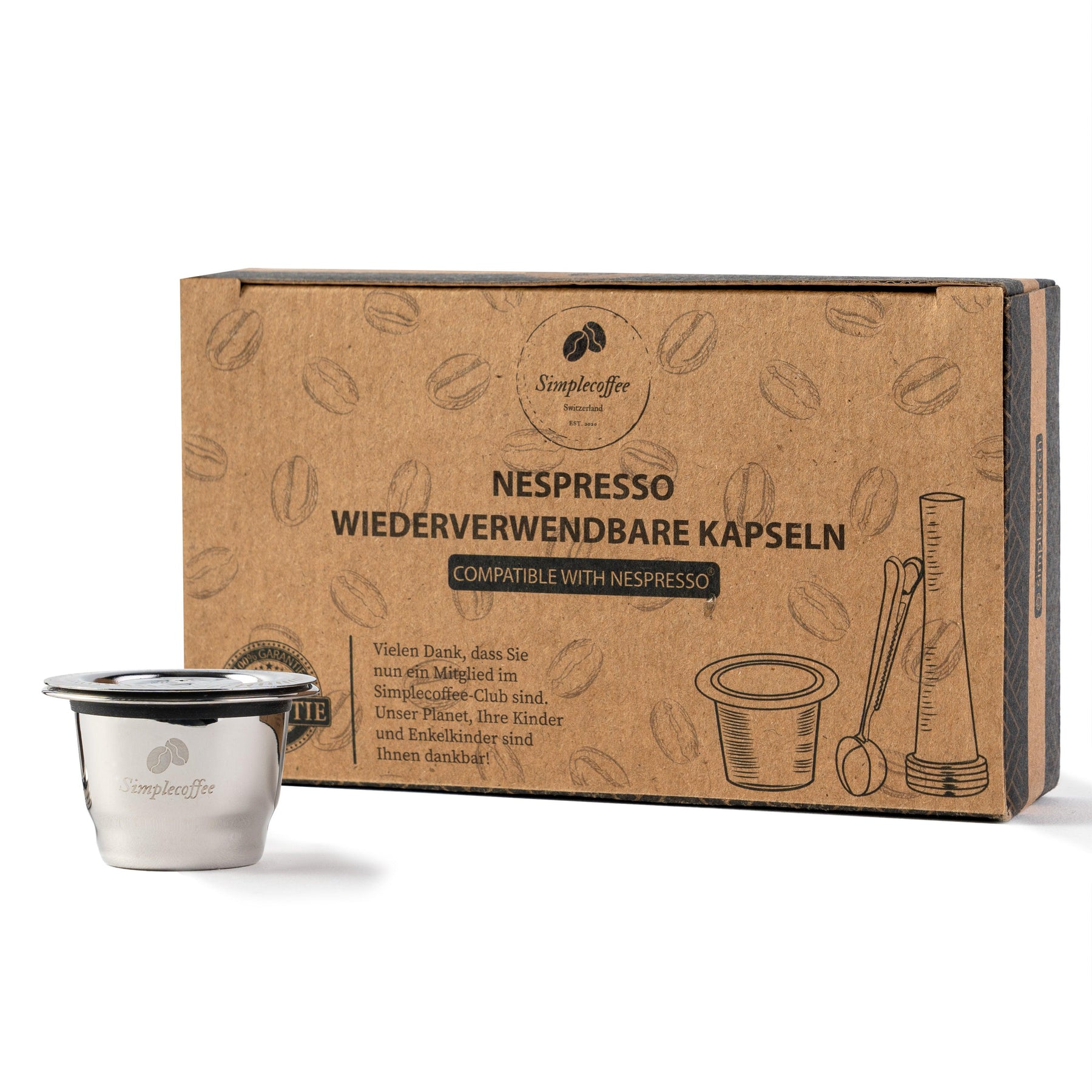 Simplecoffee Wiederverwendbare Nespresso-Kapsel aus Edelstahl gefüllt mit frisch gemahlenem Kaffee – nachhaltige Alternative zu Einwegkapseln
