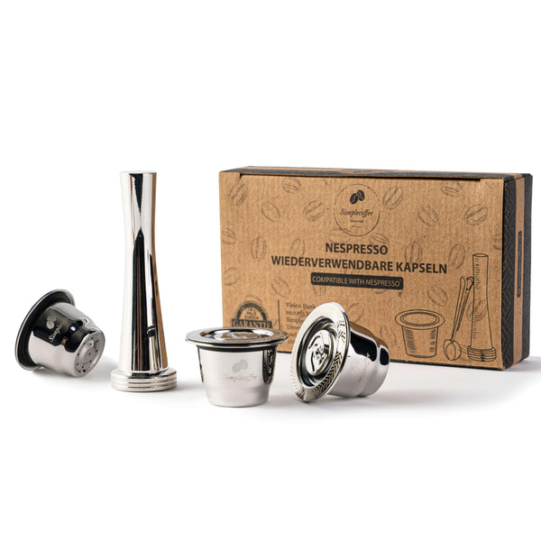 Simplecoffee Wiederverwendbare Nespresso-Kapsel aus Edelstahl gefüllt mit frisch gemahlenem Kaffee – nachhaltige Alternative zu Einwegkapseln